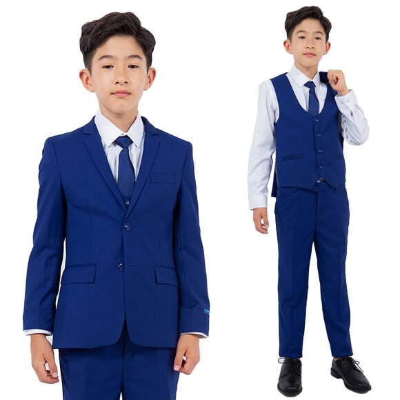 5-Piece Perry Ellis Portfolio Boys Slim Fit Solid Suit, Royal Blue - Picture 1 of 5